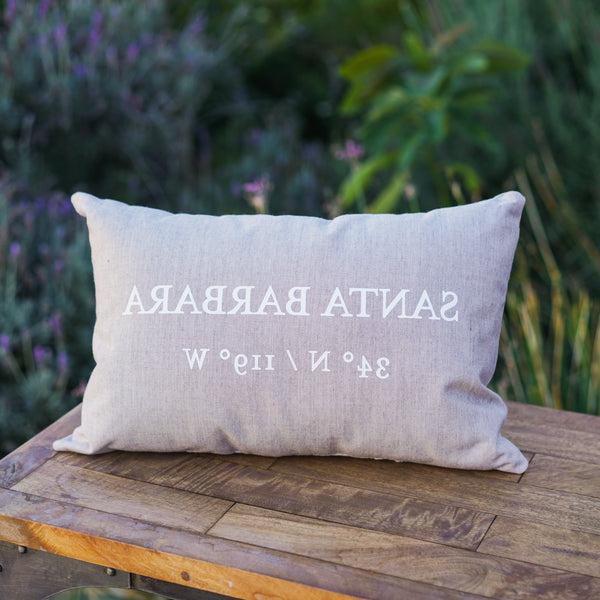 Santa Barbara Latitude / Longitude Pillow in Light Grey