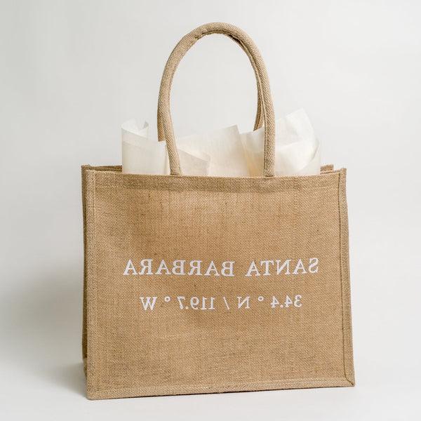 Santa Barbara Tote Bag with Latitude and Longitude Screen-Printed